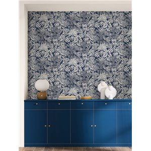 Papier peint feuilles tropicales bleu foncé 2