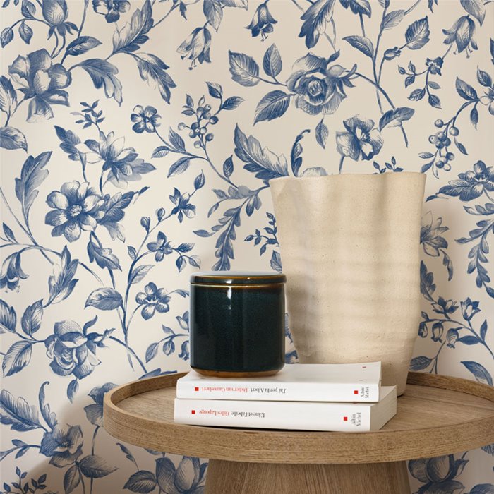 Floral Toile de Jouy blue and beige wallpaper · Caselio Blue Shades 107506110