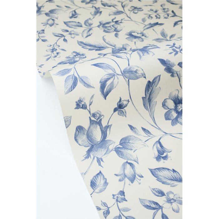 Papel pintado floral Toile de Jouy azul y beige · Caselio Blue Shades 107506110