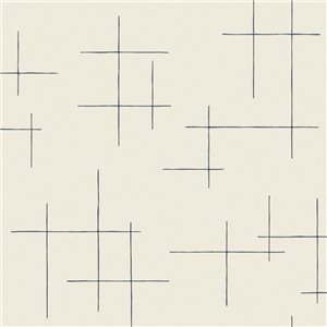 Geometrische Tapete mit feinen Linien in Blau und Beige