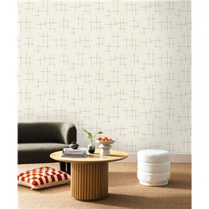Geometrische Tapete mit feinen Linien in Blau und Beige 2