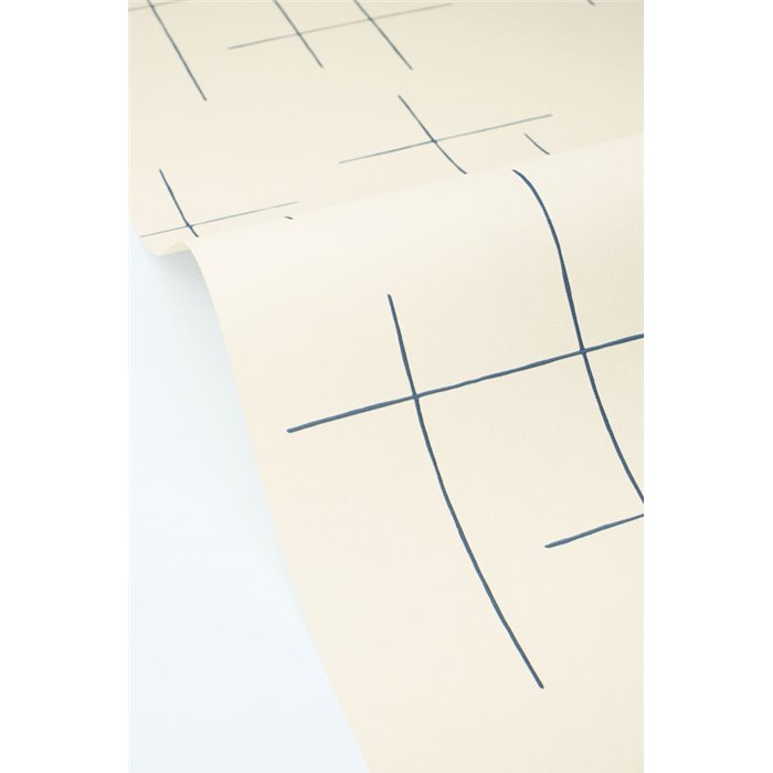 Papel pintado geométrico de líneas finas azul y beige · Caselio Blue Shades 107526019