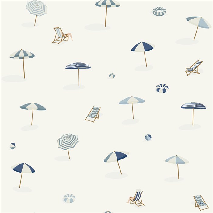 Papel pintado náutico de sombrillas azules y blancas · Caselio Blue Shades 107566066