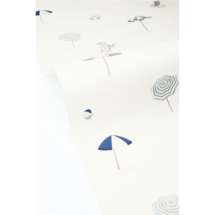 Papel pintado náutico de sombrillas azules y blancas · Caselio Blue Shades 107566066