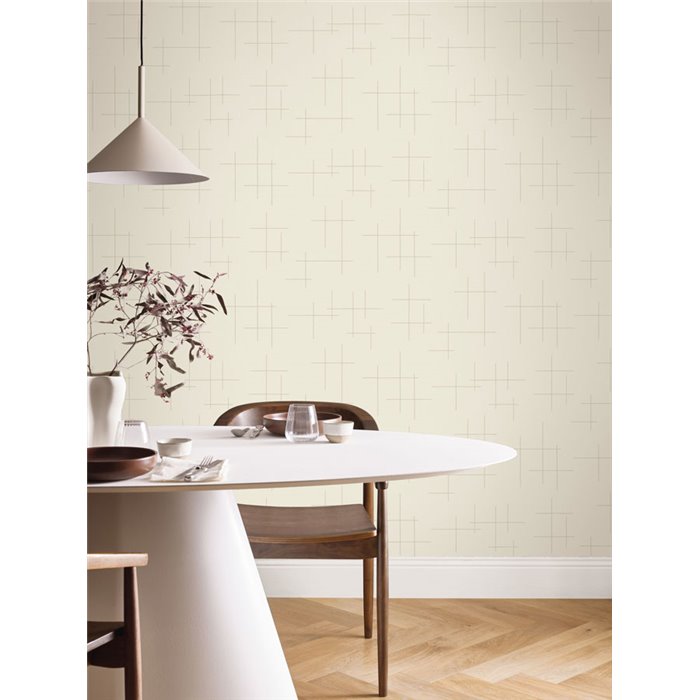Papel pintado de líneas cruzadas beige con aspecto textil · Caselio Blue Shades 107521100