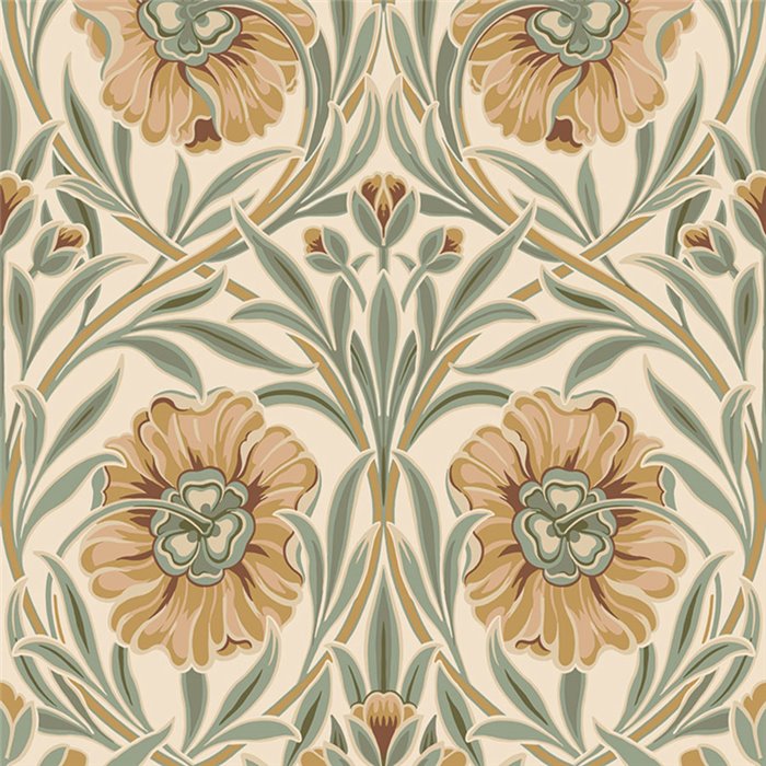 Papel pintado floral clásicas grandes beige y azul · Casamance Isadora 70370202