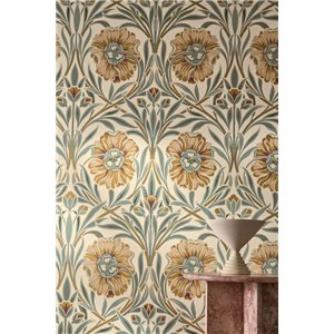 Papel pintado floral clásicas grandes beige y azul 2
