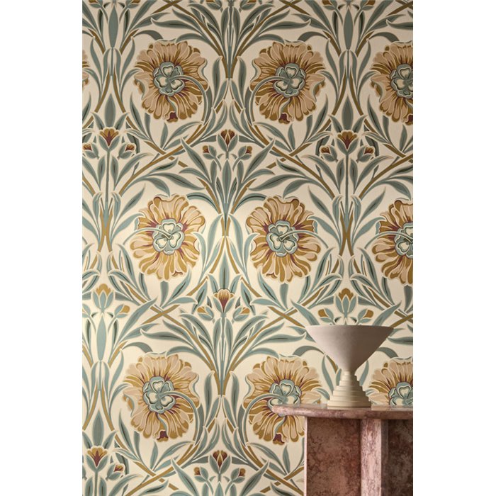 Papel pintado floral clásicas grandes beige y azul · Casamance Isadora 70370202