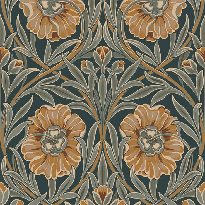 Tapete große retro Blumen grün und blau · Casamance Isadora 70370304