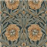 Wallpaper large retro floral green and blue