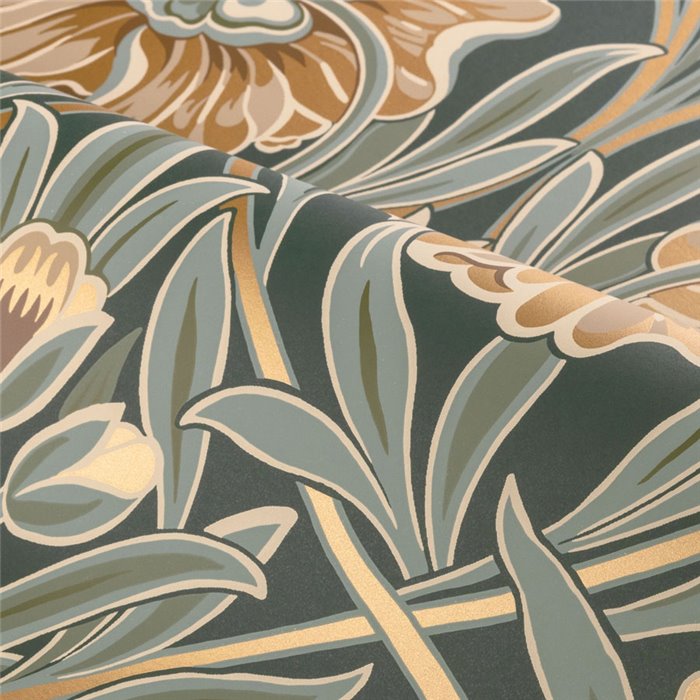 Papel pintado flores grandes estilo retro verde y azul · Casamance Isadora 70370304