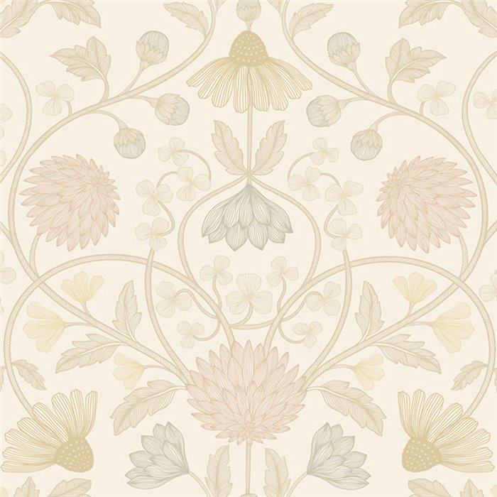 Classic floral wallpaper in beige with metallic finish · Casamance Isadora 70450508