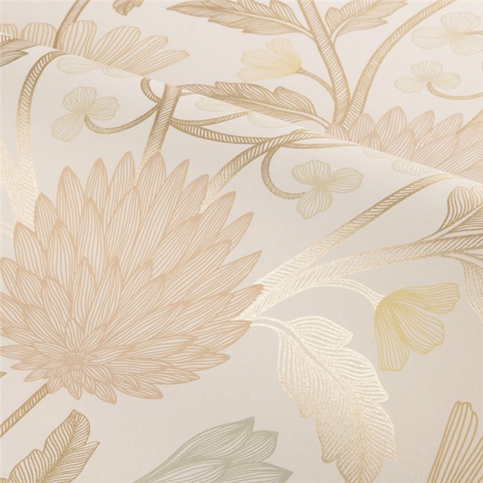 Classic floral wallpaper in beige with metallic finish · Casamance Isadora 70450508