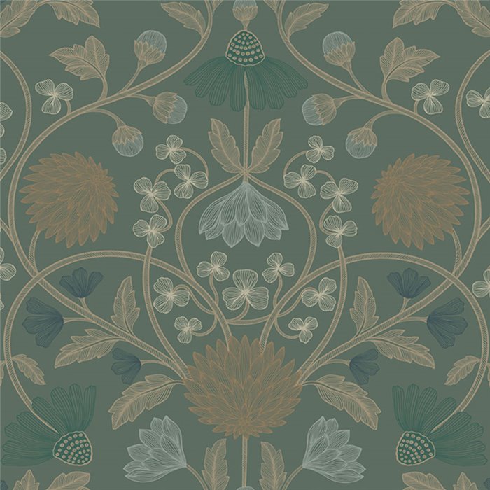 Papel pintado floral verde efecto metalizado · Casamance Isadora 70450712