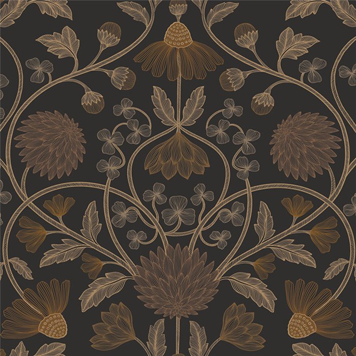 Papel pintado floral elegante dorado y negro · Casamance Isadora 70450916