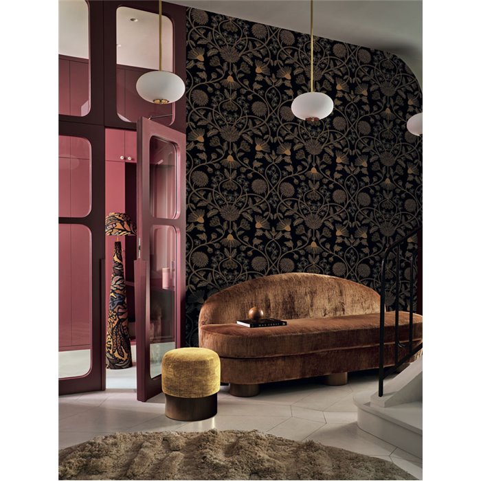 Papier peint floral élégant doré et noir · Casamance Isadora 70450916