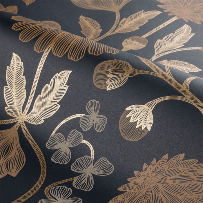 Papel pintado floral elegante dorado y negro · Casamance Isadora 70450916