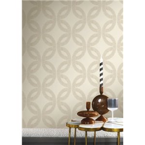 Papel pintado geométrico beige y dorado 2