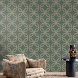 Papier peint géométrique métallique vert 2