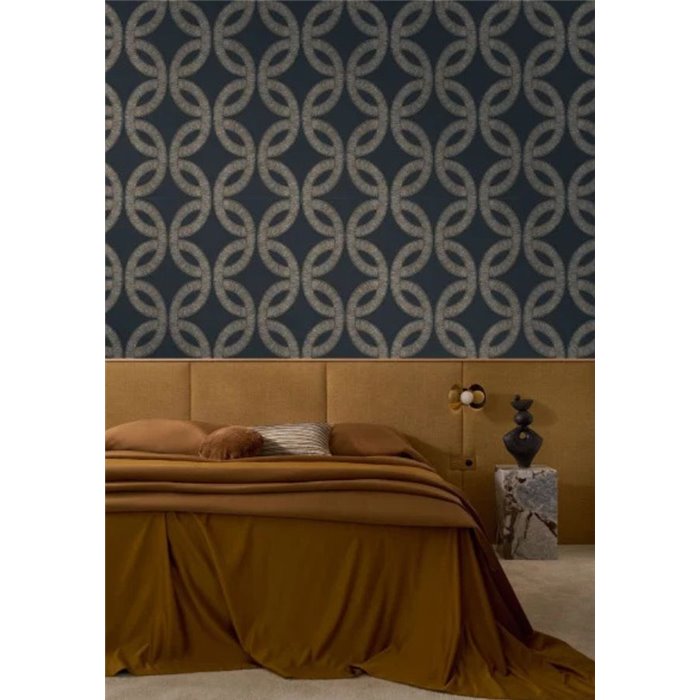 Golden and Dark Blue Geometric Wallpaper · Casamance Isadora 70692446