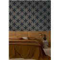 Goldene und dunkelblaue geometrische Tapete · Casamance Isadora 70692446