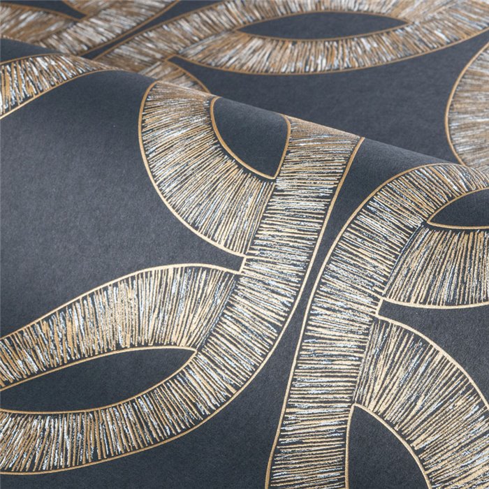Papier peint géométrique doré et bleu foncé · Casamance Isadora 70692446