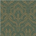 Metallic green Art Deco wallpaper with golden leaves · Casamance Isadora 75821222