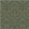 Metallic green Art Deco wallpaper with golden leaves