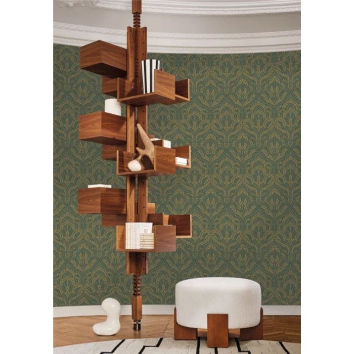 Metallisch grüner Art Deco Tapete mit goldenen Blättern · Casamance Isadora 75821222
