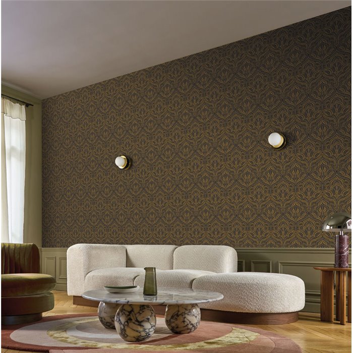 Black and Gold Arabesque Wallpaper · Casamance Isadora 75821324