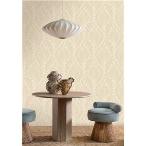 Metallic stylized leaf wallpaper in beige 2