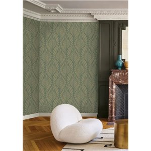 Art deco wallpaper with green and gold leaves 2