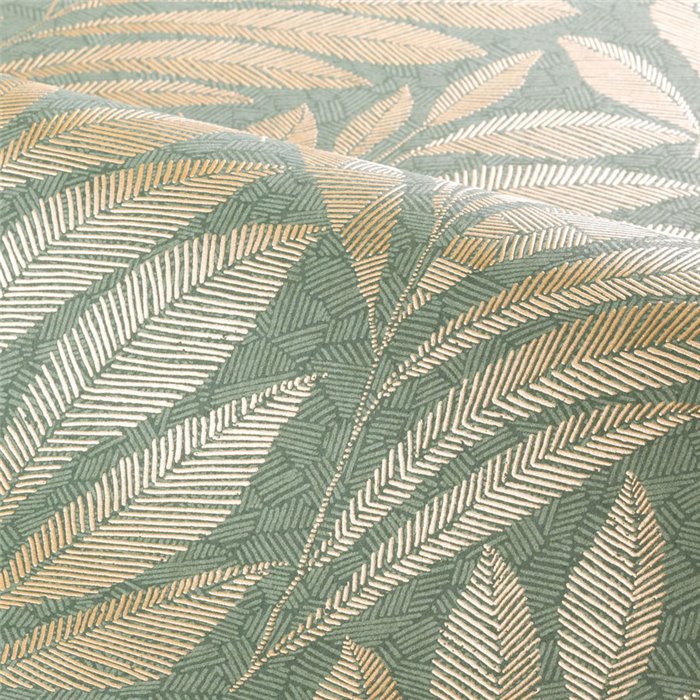 Art deco wallpaper with green and gold leaves · Casamance Isadora 74772752