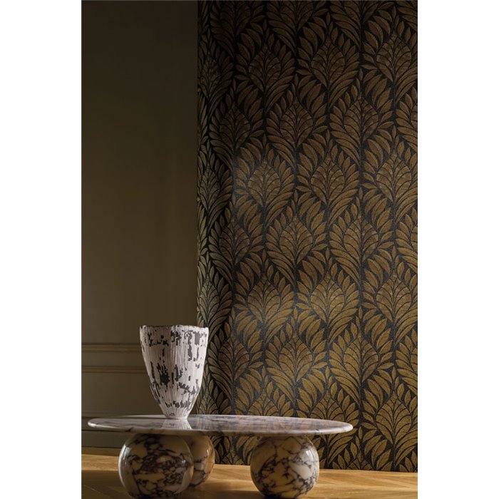 Art déco gold stylized leaves wallpaper · Casamance Isadora 74772854