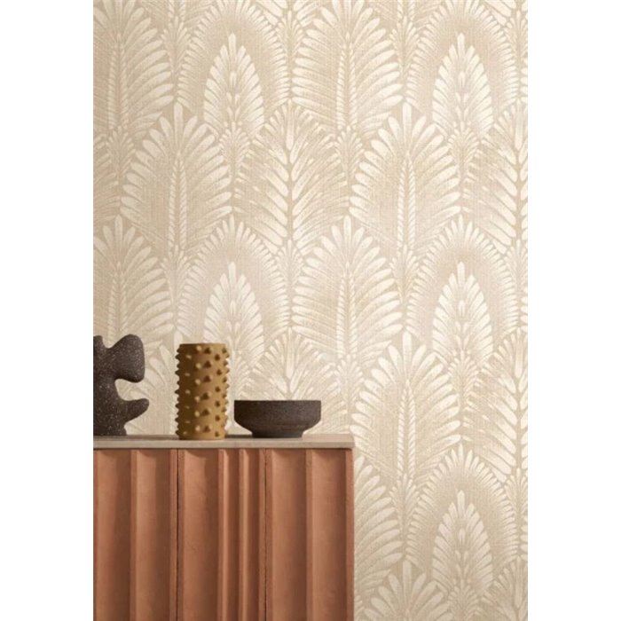 Texturiertes Tapete mit beige Palmetten · Casamance Lanzea 75470610