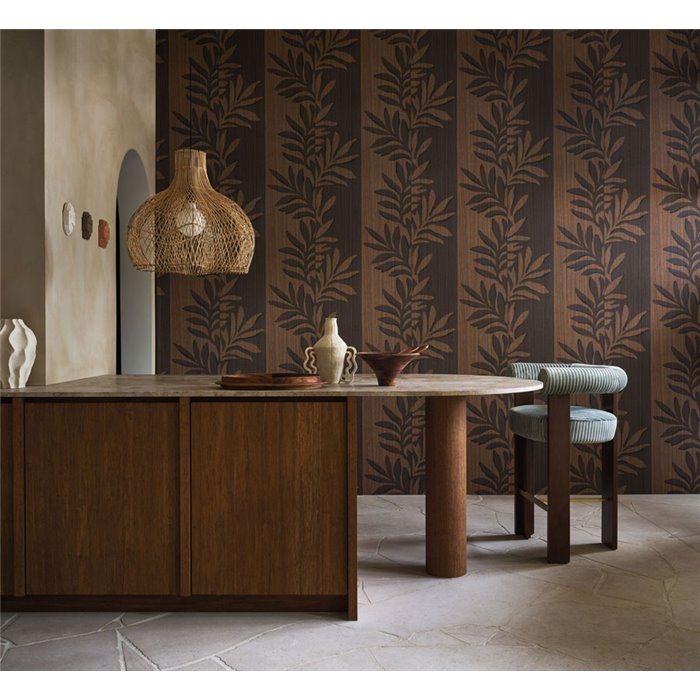 Wallpaper with branches in walnut and wenge · Casamance Lanzea 75601120