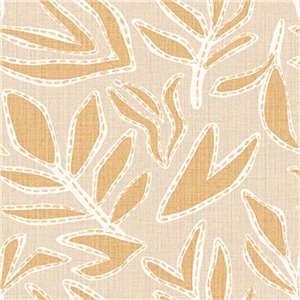 Wallpaper embroidered leaves beige and vanilla