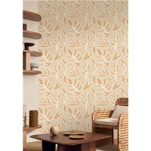 Tapete gestickte Blätter beige und vanille 2