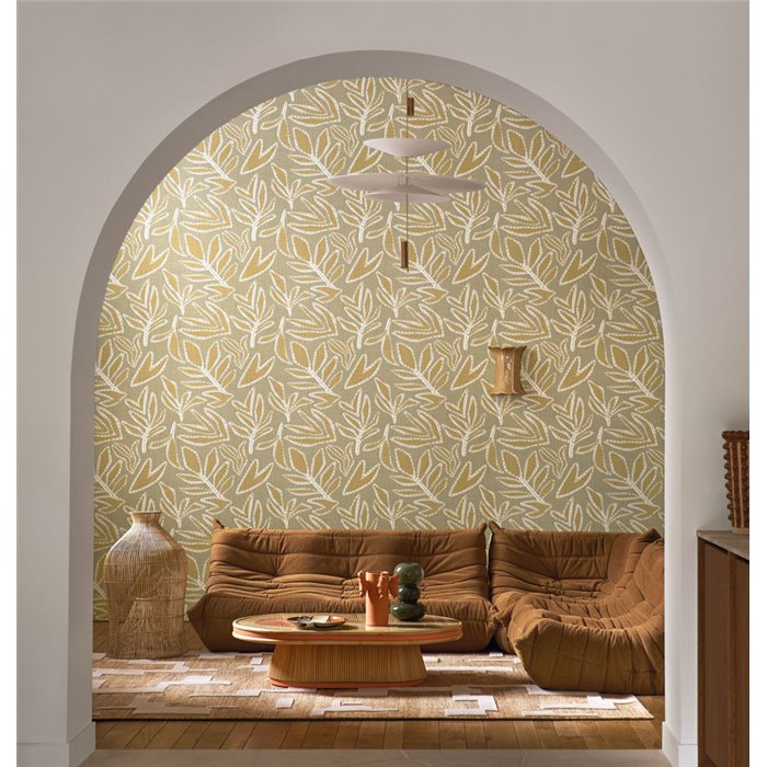 Embroidered Leaf Wallpaper in Lanzarote Style · Casamance Lanzea 77640202