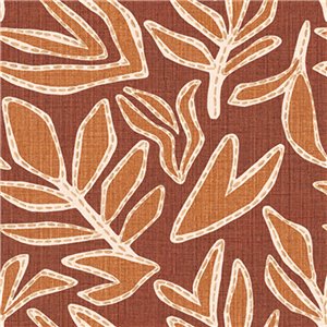 Terracotta embroidered leaves wallpaper