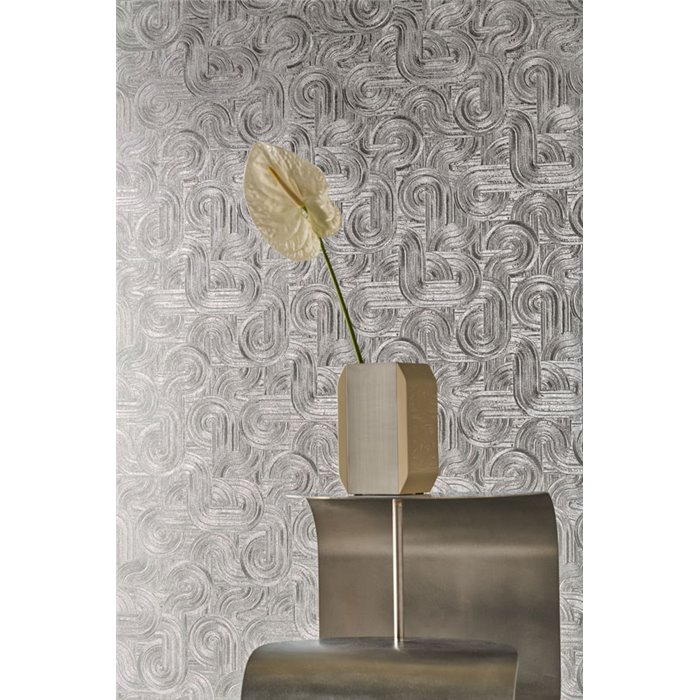 Luxury Geometric Silver Wallpaper with Brilliant Finish · Casamance Ecrin 75101630