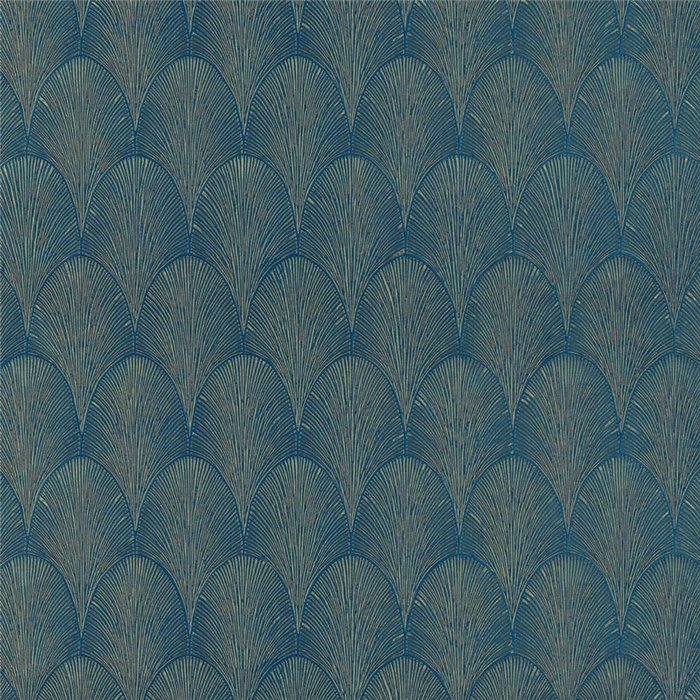 Blue and Gold Palm Leaf Wallpaper with Shine · Casamance Ecrin 75782344