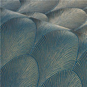 Papier peint feuilles bleu et or avec éclat 2