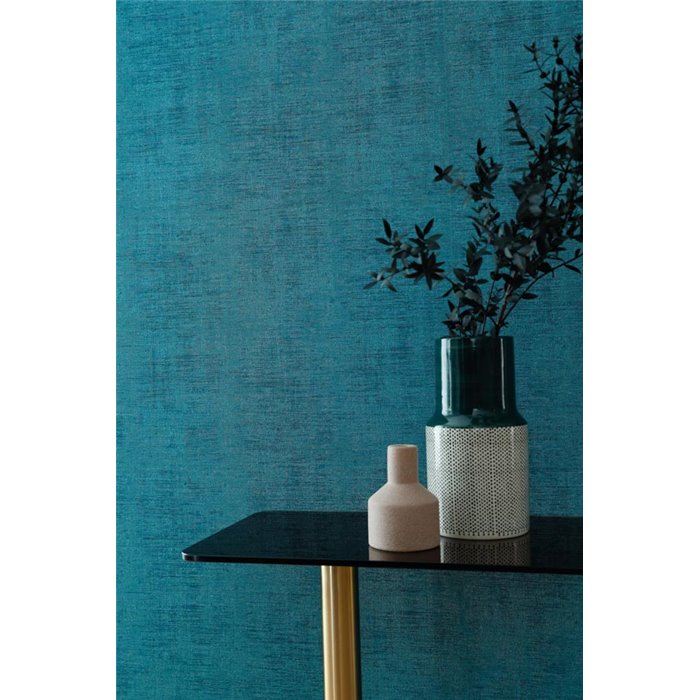 Textile effect wallpaper in petrol blue · Casamance Le Velours 3 74393636