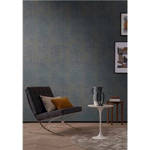 Textile effect wallpaper in blue and sand hues 2