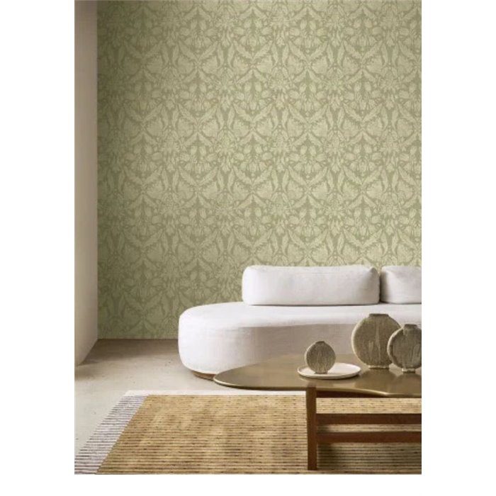 Papel pintado floral contemporáneo Neria verde almendra · Casamance Le Velours 3 77870202