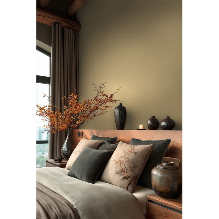 Papel pintado liso con textura de lino en beige ·  2029399883