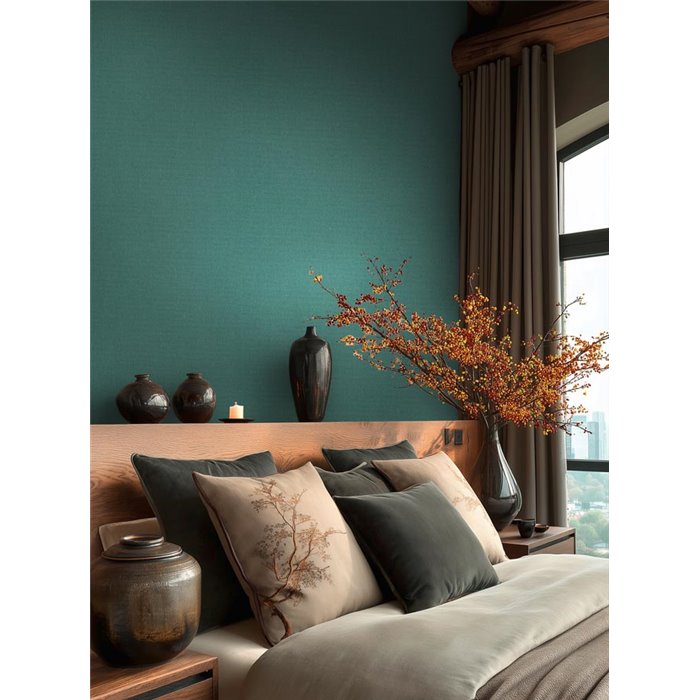 Papel pintado liso efecto textil azul turquesa ·  2029399885