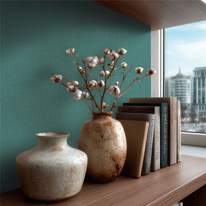 Papier peint uni effet textile turquoise ·  2029399885
