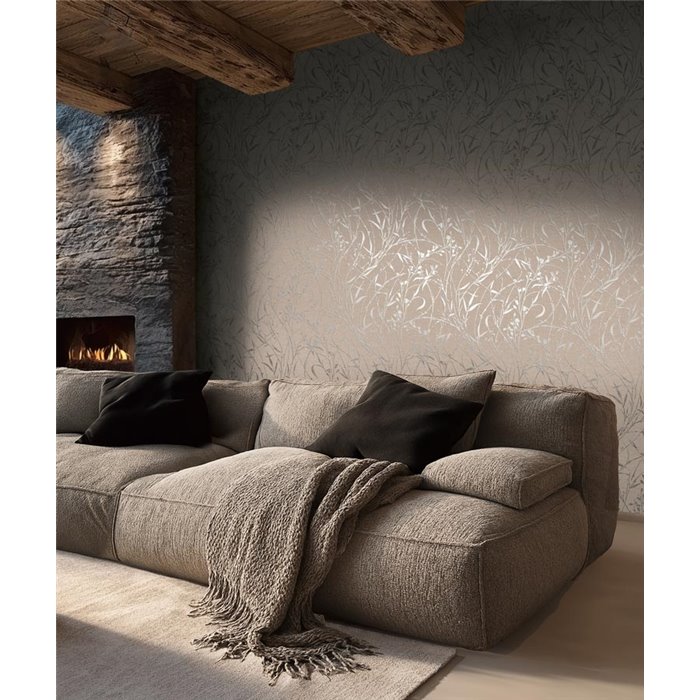 Papel pintado floral con detalles metálicos ·  2029790043